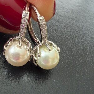 Lustrous Pearl and Silver Hoop Earrings